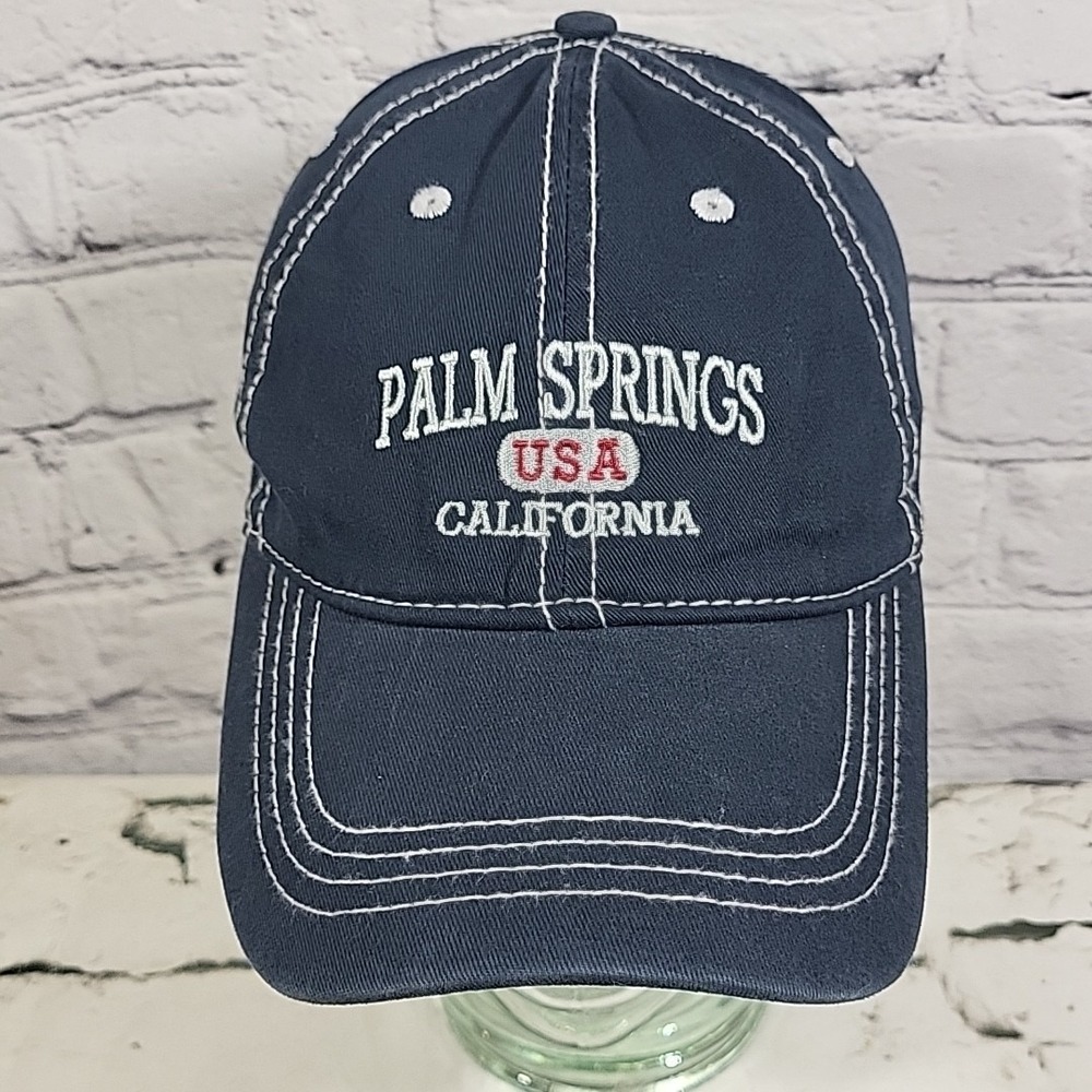 Prairie Mountain Palm Springs California Hat Navy Blue Strapback Travel Dad Cap‎